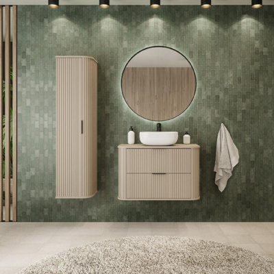 Heze Furniture Elegance Glamour Style 2 Bathroom Cabinets Set 120Cm Vanity Unit & Tall Cabinet In Cashmere from B&Q