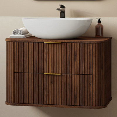Heze Furniture Elegance Glamour Style 2 Drawer Bathroom Vanity Cabinet 80Cm In Walnut from B&Q
