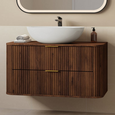 Heze Furniture Elegance Glamour Style 2 Drawer Bathroom Vanity Cabinet 100Cm In Walnut from B&Q