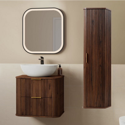 Heze Furniture Elegance Glamour Style 2 Bathroom Cabinets Set 60Cm Vanity Unit & Tall Cabinet In Walnut from B&Q