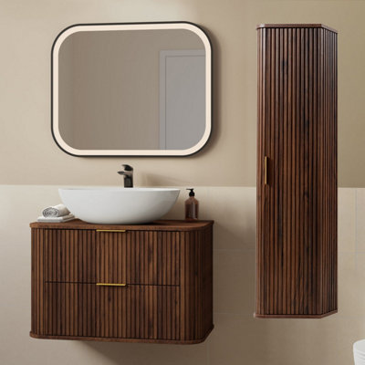 Heze Furniture Elegance Glamour Style 2 Bathroom Cabinets Set 80Cm Vanity Unit & Tall Cabinet In Walnut from B&Q