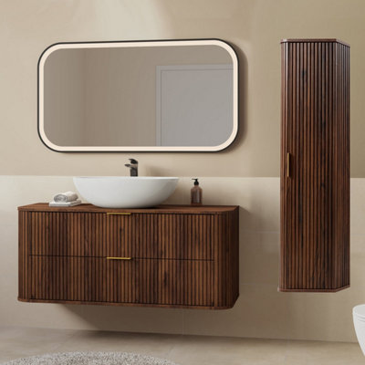 Heze Furniture Elegance Glamour Style 2 Bathroom Cabinets Set 120Cm Vanity Unit & Tall Cabinet In Walnut from B&Q