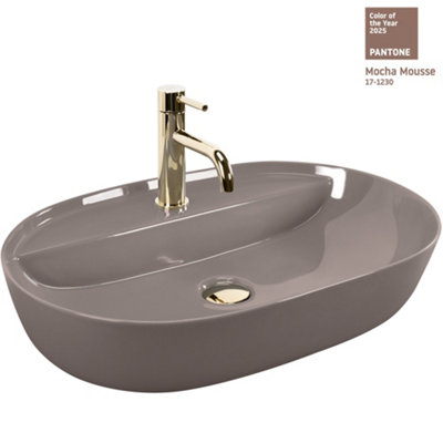 Countertop Washbasin Rea Aura 61 Shiny BeigeCeramic from B&Q