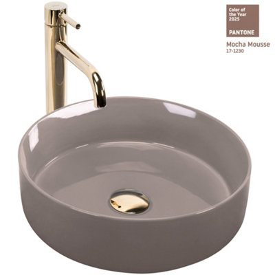 Countertop Washbasin Rea Sami Shiny BeigeCeramic from B&Q
