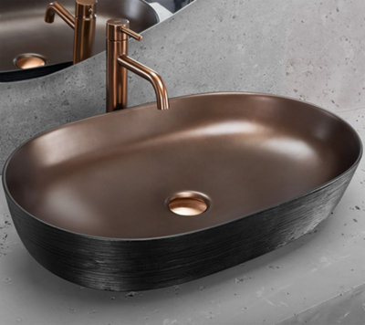 Countertop Washbasin Rea Cleo 61 Brush Copper BlackCeramic from B&Q