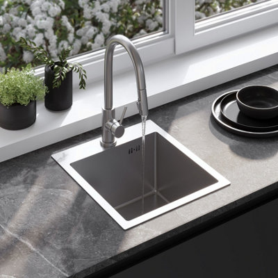 Kitchen Sink Rea Leo 40 Brushed Stainless Steel + Fresh Nickel FaucetMetal from B&Q