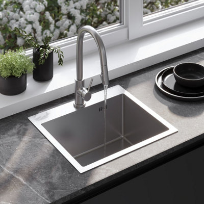 Kitchen Sink Rea Leo 50 Brushed Stainless Steel + Fresh Nickel FaucetMetal from B&Q
