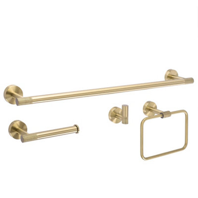 Set Of Bathroom Hangers Rea Grid 4 Pieces Brush Gold 60X8,5X5Cm from B&Q