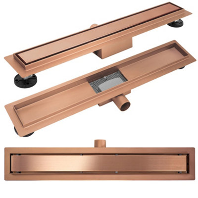 Linear Drain Rea Neox 90 Brush Copper Steel from B&Q