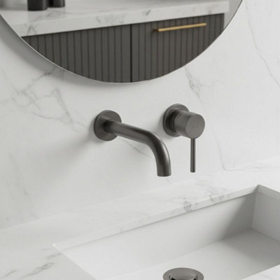Wall Mounted Basin Faucet Rea Lungo Titanium from B&Q