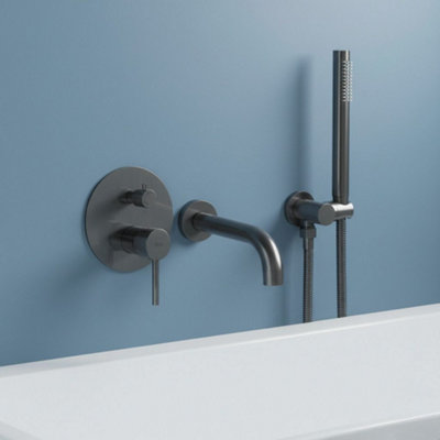 Floor-Mounted Bathtub Faucet Rea Lungo Titanium from B&Q