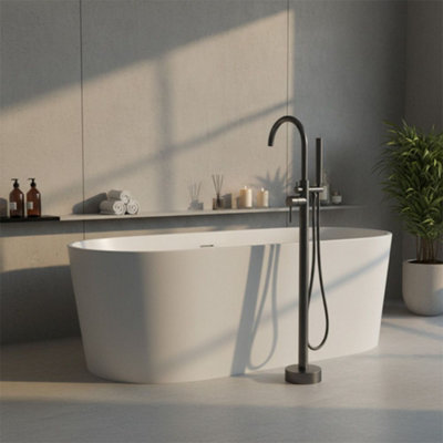 Floor-Mounted Bathtub Faucet Rea Lungo Titanium from B&Q