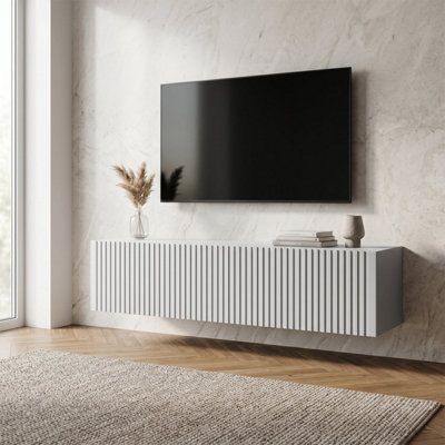 B&Q -  Joyce Wall Mounted Tv Unit Modern Fluted Matt Finish 150CmWhite Matt