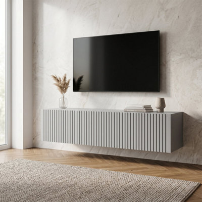 B&Q -  Joyce Wall Mounted Tv Unit Modern Fluted Matt Finish 150CmArctic Grey