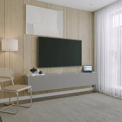 Heze Furniture Unisex Grey Joyce Fluted Matt Wall Mounted Tv Unit In 200Cm - Image 2