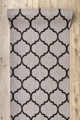 B&Q -  Runner Sizal Floorlux Design 20608 Moroccan Trellis Silver / Black 120  120X520 Cm
