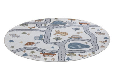 RugsX Carpet Bono 8283 Circle StreetAnimals Cream / Light Grey  Circle 120 Cm from B&Q
