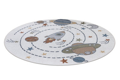 RugsX Carpet Bono 8288 Circle SpacePlanets Cream / Anthracite  Circle 100 Cm from B&Q