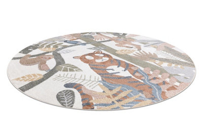 B&Q -  Carpet Bono 8426 Circle JungleWild Animals Cream / Dark Gold  Circle 160 Cm