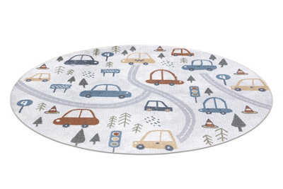 B&Q -  Carpet Bono 8436 Circle CarsStreet Cream / Light Grey  Circle 120 Cm