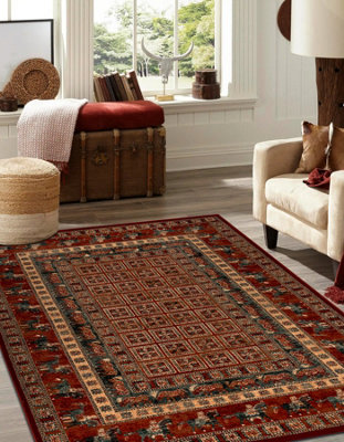 RugsX Wool Carpet Kashqai 4301 300 OrientalFrame Terracotta / Green   160X240 Cm from B&Q