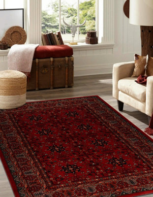 RugsX Wool Carpet Kashqai 4302 300 FlowersFrame Claret   200X300 Cm from B&Q
