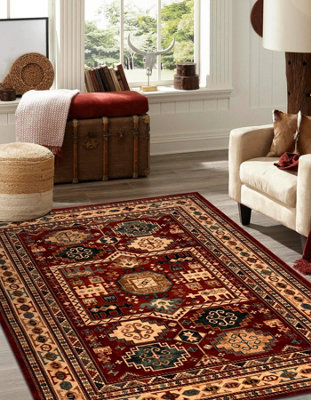 RugsX Wool Carpet Kashqai 4306 300 OrientalFrame Terracotta / Beige  67X130 Cm from B&Q