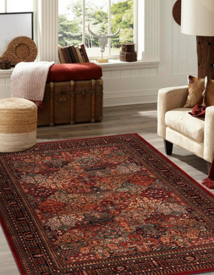 RugsX Wool Carpet Kashqai 4309 300 OrientalFrame Claret   67X130 Cm from B&Q