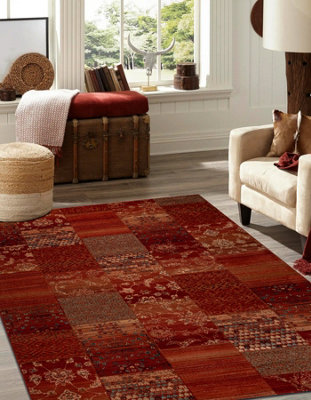 RugsX Wool Carpet Kashqai 4327 300 Patchwork Claret   135X200 Cm from B&Q