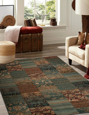 RugsX Wool Carpet Kashqai 4327 400 Patchwork Green  160X240 Cm from B&Q