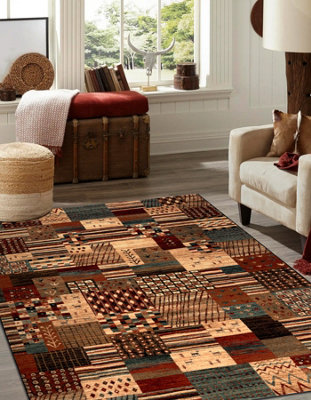 RugsX Wool Carpet Kashqai 4353 990 Patchwork Terracotta / Beige  135X200 Cm from B&Q