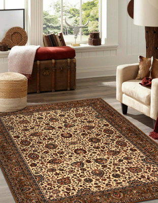 RugsX Wool Carpet Kashqai 4362 103 FlowersFrame Beige / Claret  240X340 Cm from B&Q