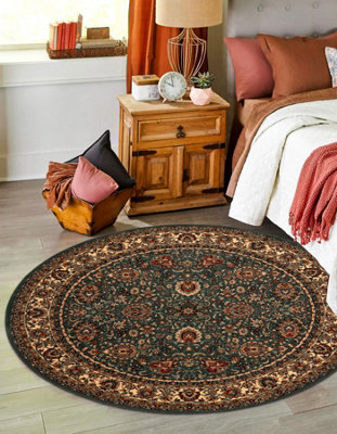 RugsX Wool Carpet Kashqai 4362 410 Circle Ornament Green / Beige  Circle 160 Cm from B&Q