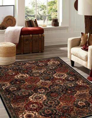 RugsX Wool Carpet Kashqai 4373 500 OrientalTrellis Green / Claret   160X240 Cm from B&Q