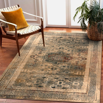 RugsX Wool Carpet Omega Mamluk Rosette Vintage Cream 100X150 Cm from B&Q