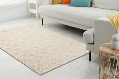 RugsX Wool Carpet Tahar 99001B CreamHand-Woven LoopRhombusBoho  200X290 Cm from B&Q