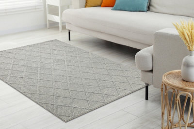 RugsX Wool Carpet Tahar 99001G GreyHand-Woven LoopRhombusBoho  90X150 Cm from B&Q