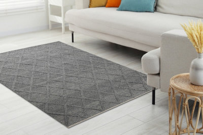 RugsX Wool Carpet Tahar 99001K AnthraciteHand-Woven LoopRhombusBoho  200X290 Cm from B&Q