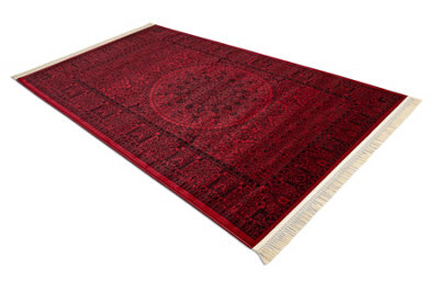 RugsX Orient 6039 Carpet Burgundy Black FrameRosetteOrientalWith Fringes 250X350 Cm from B&Q