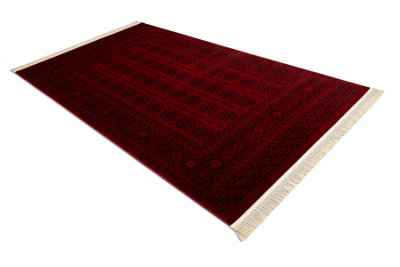 RugsX Orient 6889 Carpet Burgundy Black BucharaFrameOrientalWith Fringes 250X350 Cm from B&Q