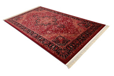 RugsX Orient Y307 Carpet Burgundy Black FrameClassicOrnamentWith Fringes 200X290 Cm from B&Q