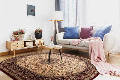 RugsX Wool Carpet Polonia Oval Beshir Rosette Light Ruby 2 170X235 Cm from B&Q