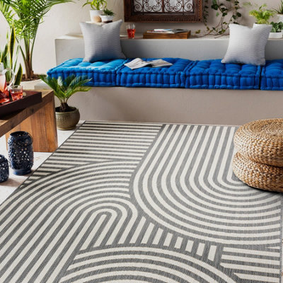 RugsX Sisal Flat String Rug 49376637 Circles Stripes Gray Cream 120X170 Cm from B&Q