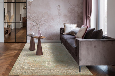 RugsX Wool Carpet Soho 477.01.la402 OstaOrnamentRosetteNatural Green Beige 80X160 Cm from B&Q
