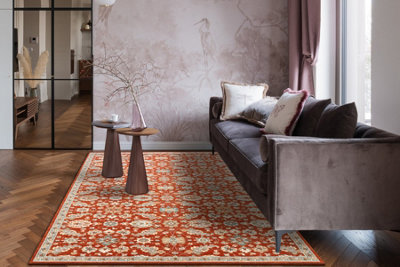 RugsX Wool Carpet Soho 477.07.la300 OstaFlowersFrameNatural Terracotta Blue  160X240 Cm from B&Q