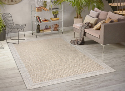 RugsX Carpet Origi 3739 Cream BeigeFrameHerringbone Flat-Woven Sisal String 155X220 Cm from B&Q