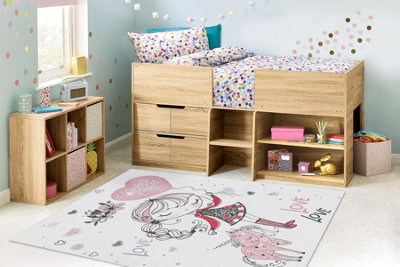 RugsX Bambino 2644 Washing Carpet Little GirlUnicorn For Children Anti-SlipWhite 120X170 Cm from B&Q