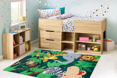 RugsX Bambino 2705 Washing Carpet AnimalsAfrica For Children Anti-SlipGreen Brown  160X220 Cm from B&Q