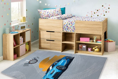 RugsX Bambino 41730 Washing Carpet CarRace For Children Anti-SlipGrey Blue 140X200 Cm from B&Q
