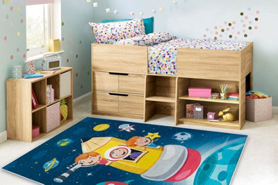 B&Q -  Bambino 42810 Washing Carpet RocketPlanets For Children Anti-SlipBlue Brown  160X220 Cm